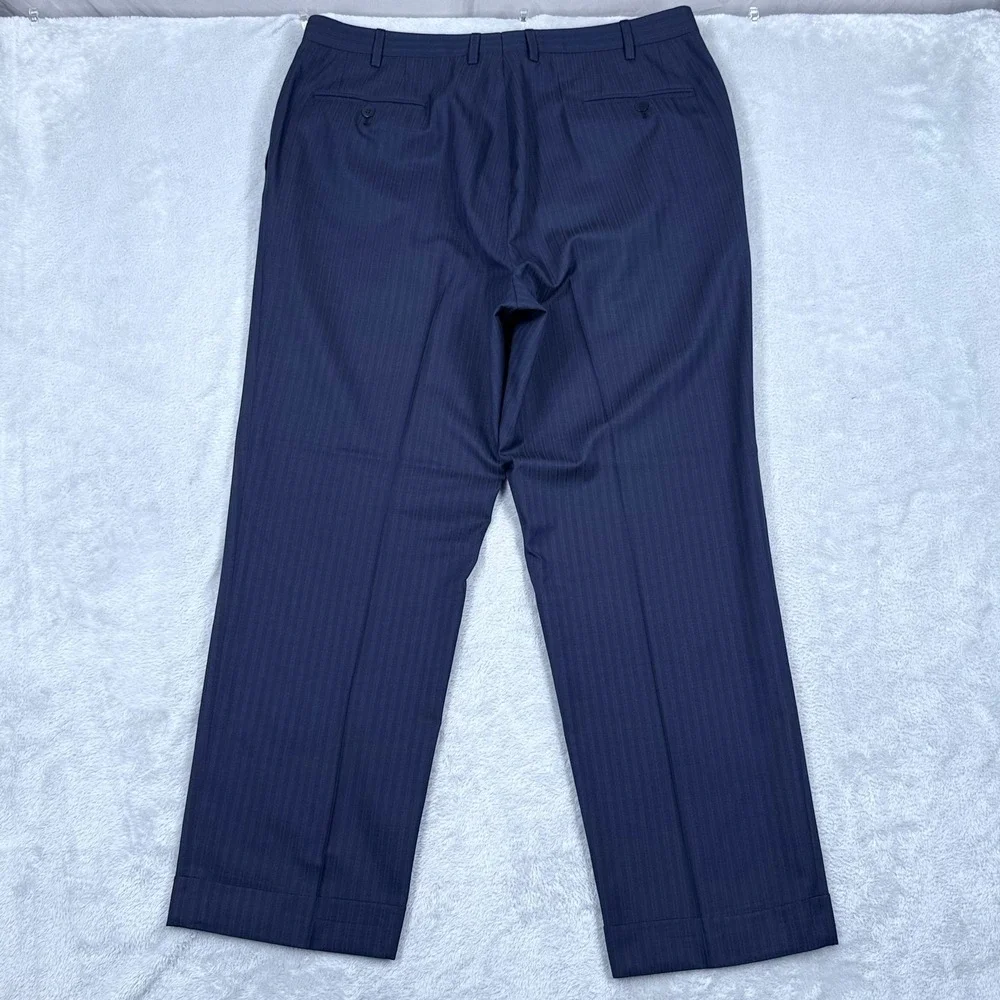 Brioni Colosse Suit Wool Silk Mens 44R Blazer Blue Tonal Stripe Cuffed Pants